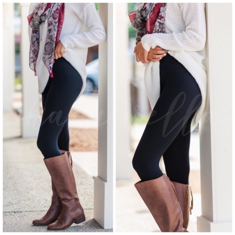 Black Leggings Fleece Lined Winter Fall OS NEW